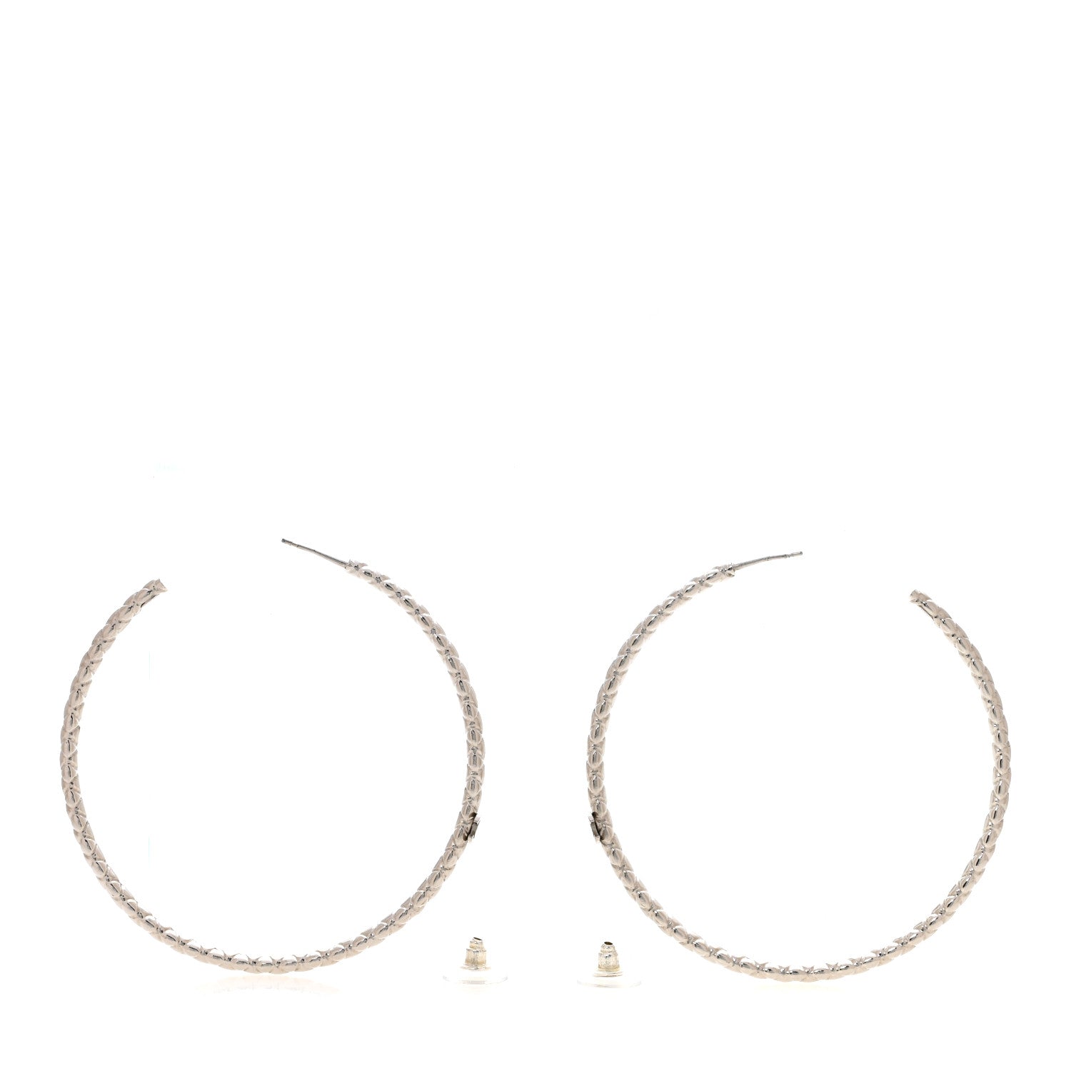 Chanel Metal Quilt CC Hoop Earrings Silver 3 of 5