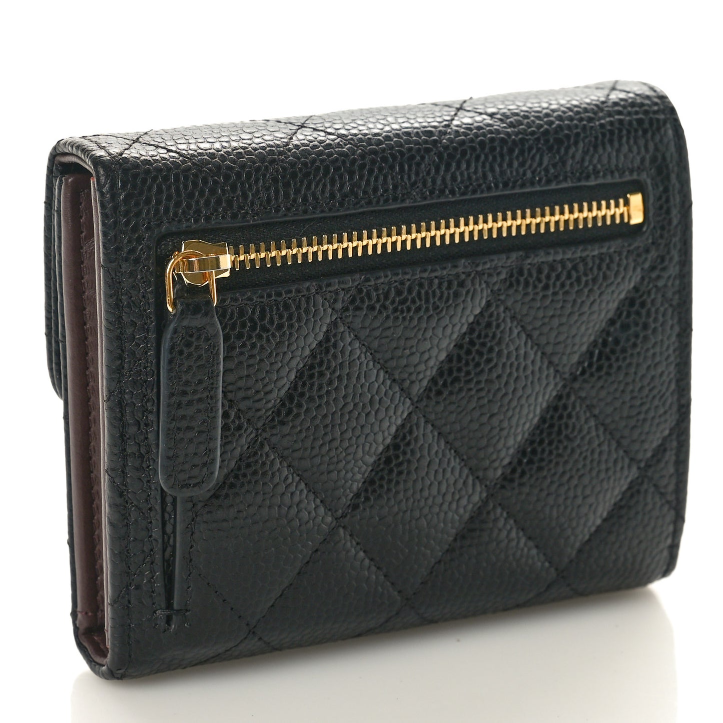 Caviar Quilted Compact Flap Wallet Black