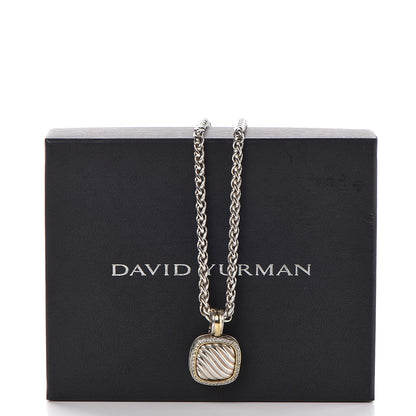David Yurman Sterling Silver 18K Yellow Gold Diamond 16mm Sculpted Cable Pendant Necklace 7 of 7
