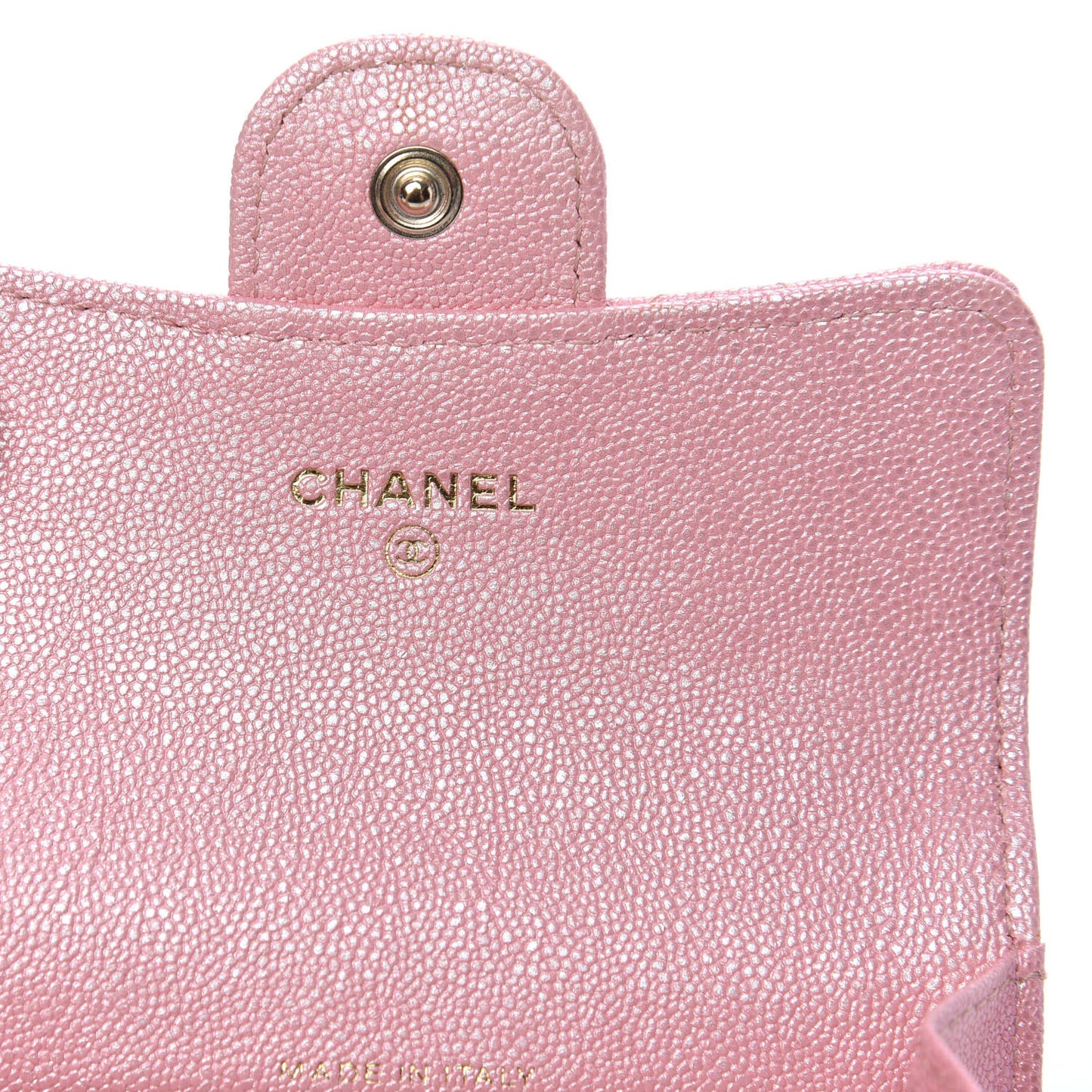 Iridescent Caviar Quilted Flap Card Holder Rose Pink