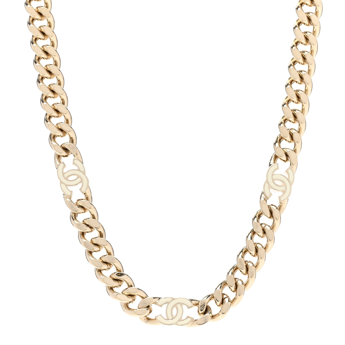 Metal Enamel Chain CC Choker Gold White
