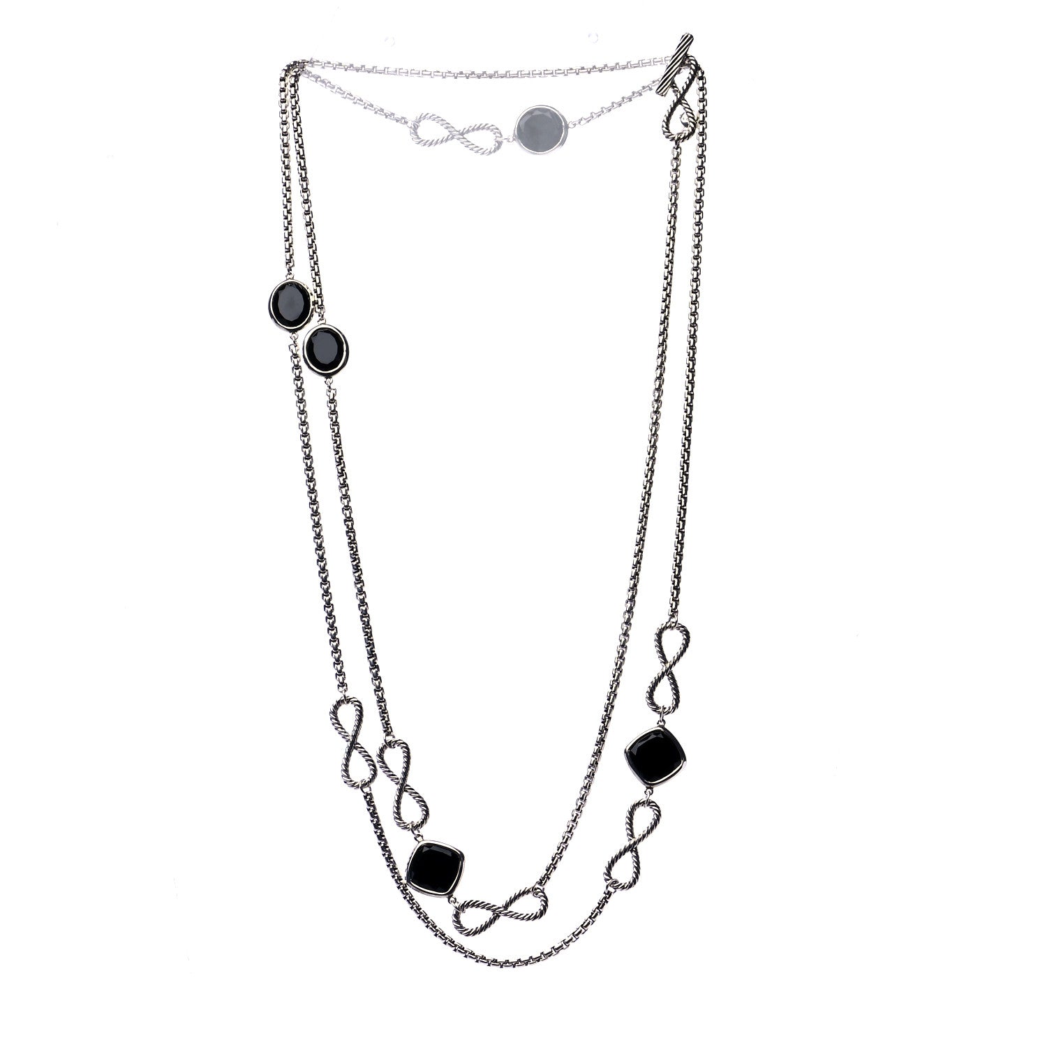 David Yurman Sterling Silver Black Onyx Infinity Necklace 3 of 6