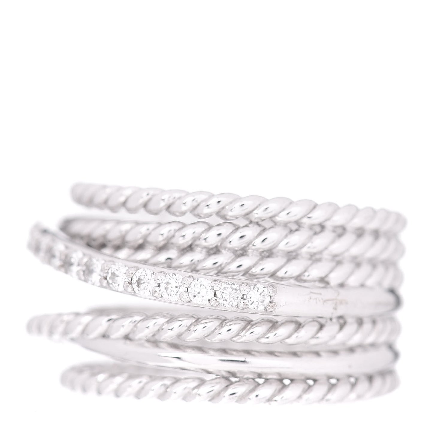 18K White Gold Diamond 11mm Wide Crossover Ring 52 6