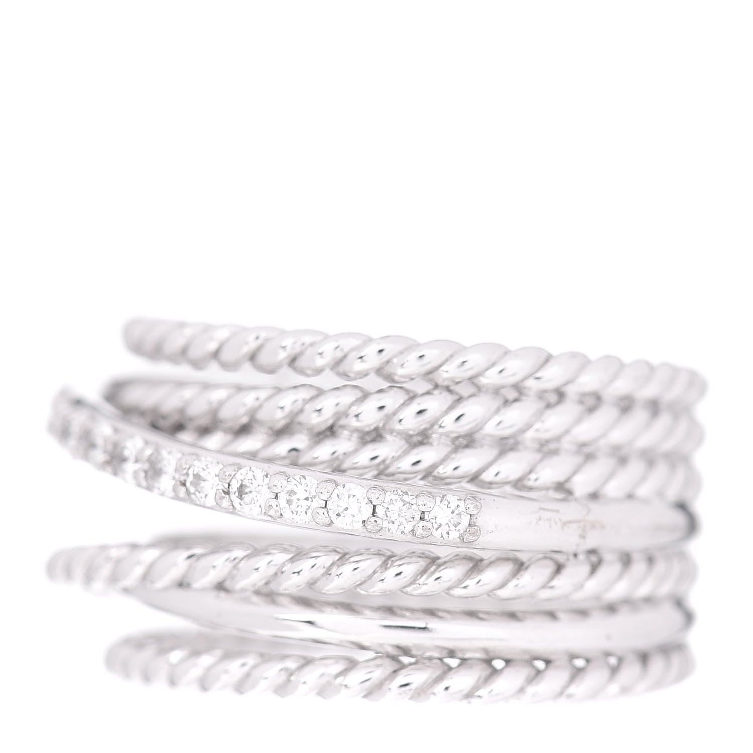 David Yurman 18K White Gold Diamond 11mm Wide Crossover Ring 52 6 3 of 5