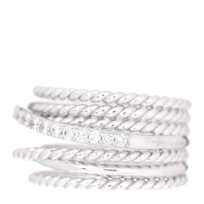 David Yurman 18K White Gold Diamond 11mm Wide Crossover Ring 52 6 3 of 5