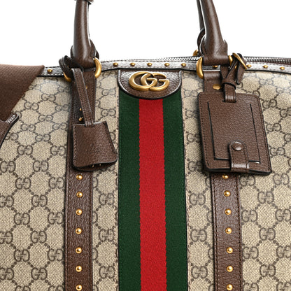 Gucci GG Supreme Monogram Textured Dollar Calfskin Web Studded Large Savoy Duffle Bag Beige Ebony 8 of 11