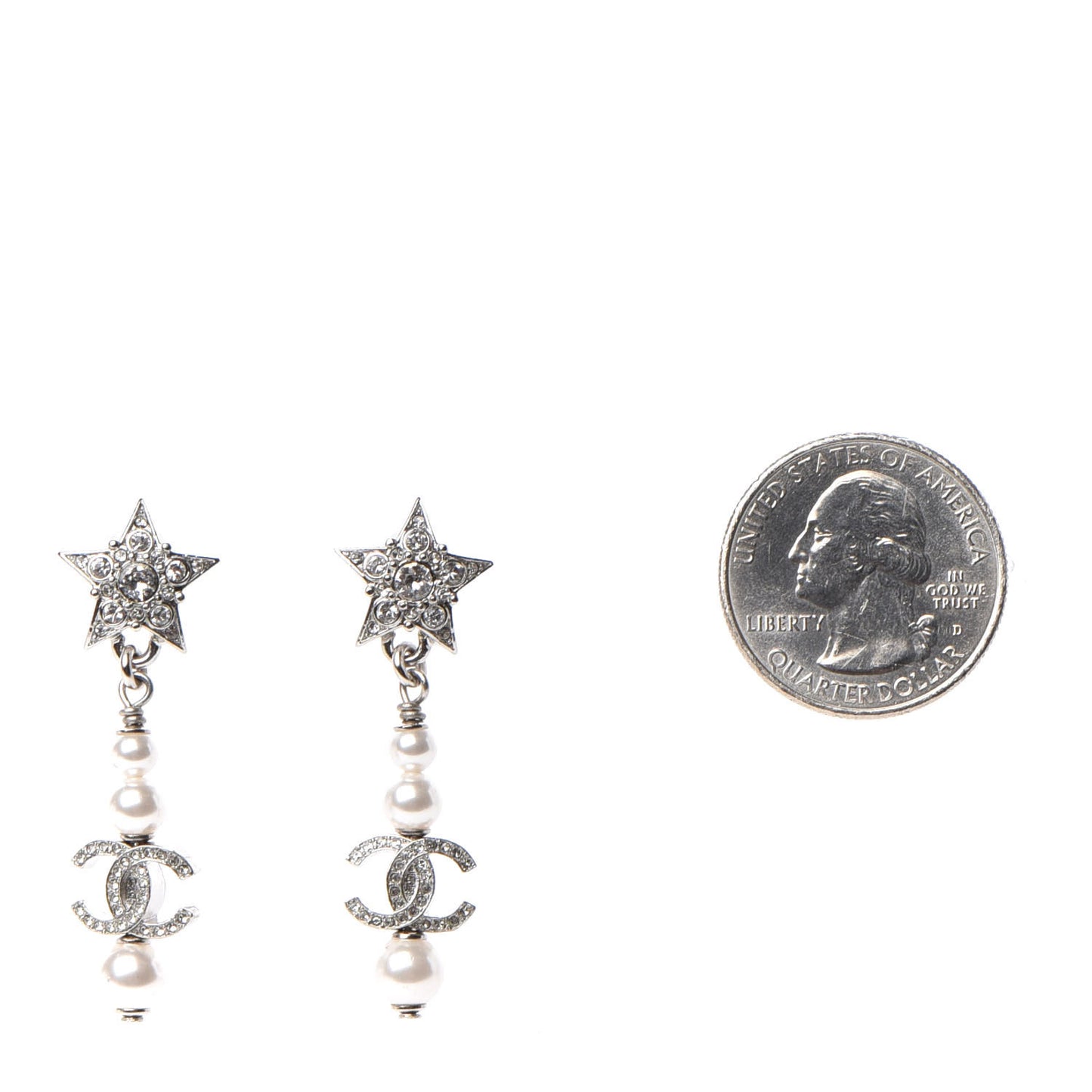 Crystal Pearl CC Star Drop Earrings Silver