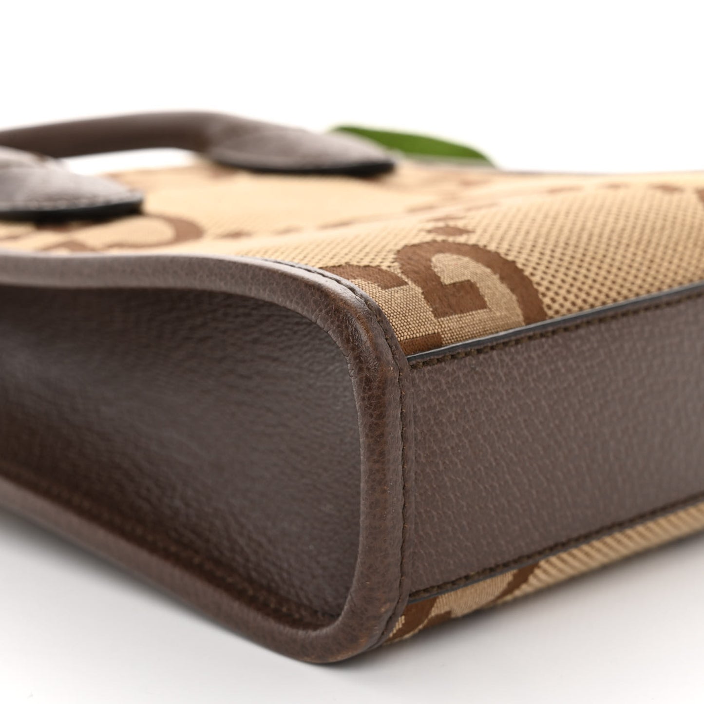 Monogram Jumbo GG Textured Dollar Calfskin Web Mini Vertical Tote Camel Ebony New Acero
