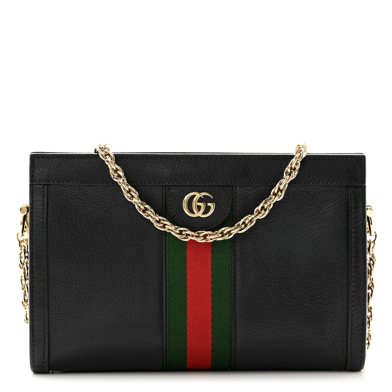 Gucci Calfskin GG Web Small Ophidia Chain Shoulder Bag Black 1 of 11