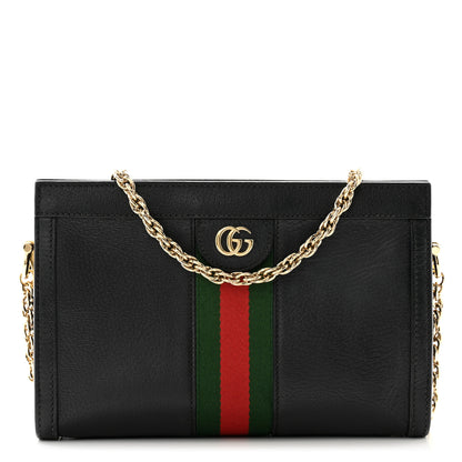 Gucci Calfskin GG Web Small Ophidia Chain Shoulder Bag Black 1 of 11