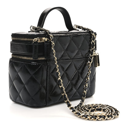 Chanel Shiny Lambskin Quilted Top Handle Vanity Case With Chain Black 3 of 10