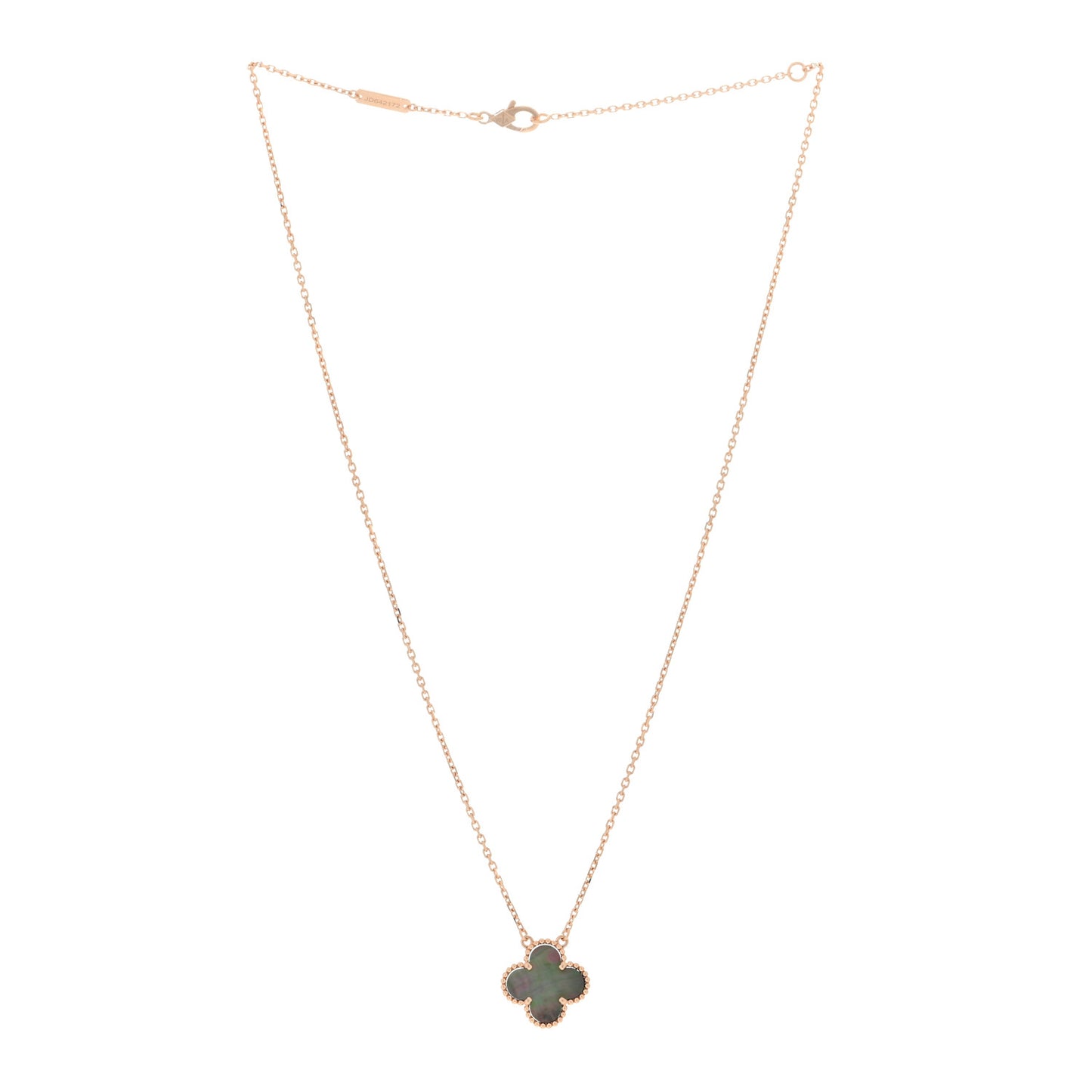 18K Rose Gold Gray Mother of Pearl Vintage Alhambra Pendant Necklace