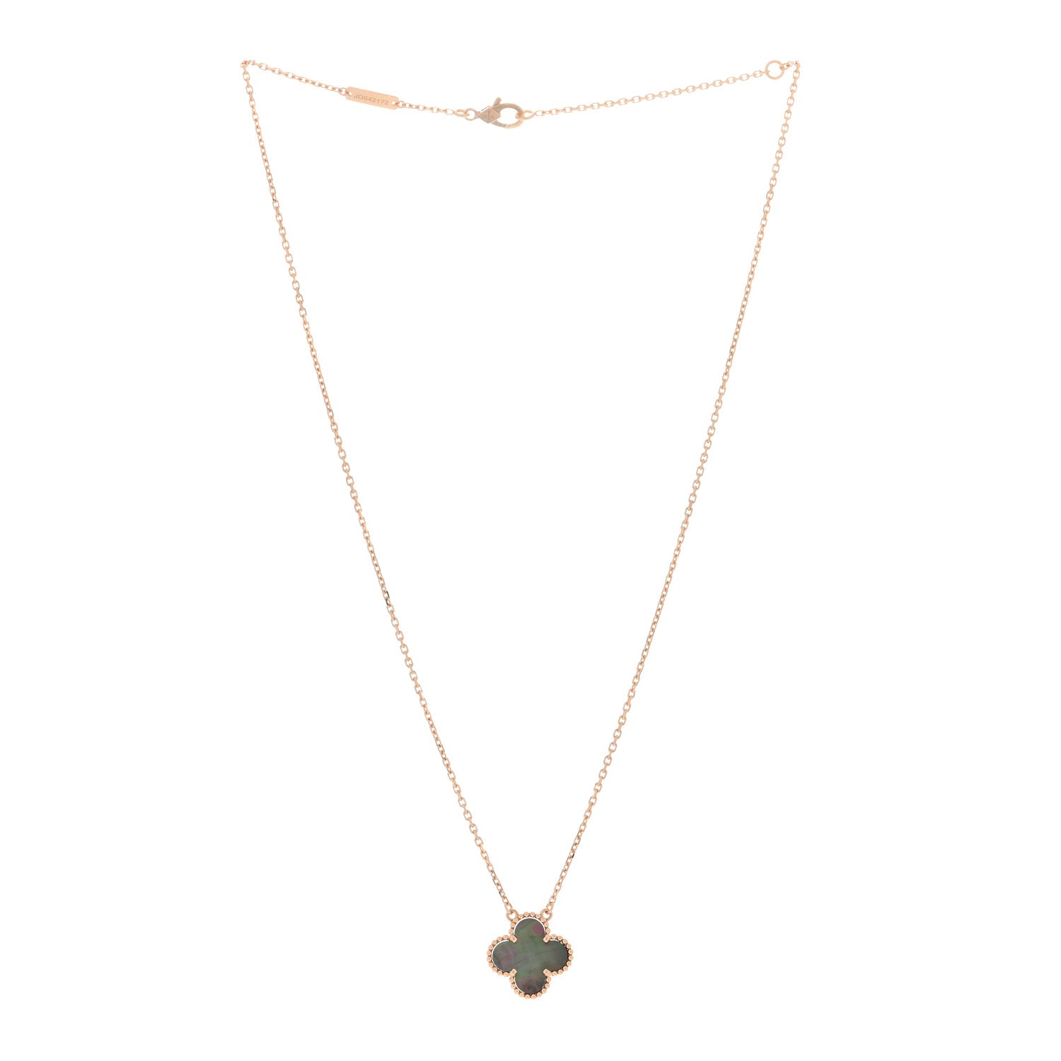 Van Cleef & Arpels 18K Rose Gold Gray Mother of Pearl Vintage Alhambra Pendant Necklace 2 of 4