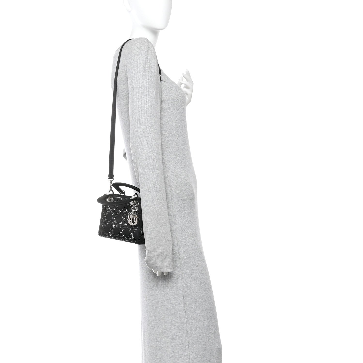 Christian Dior Satin Crystal Cannage Mini Lady Dior Black 2 of 11