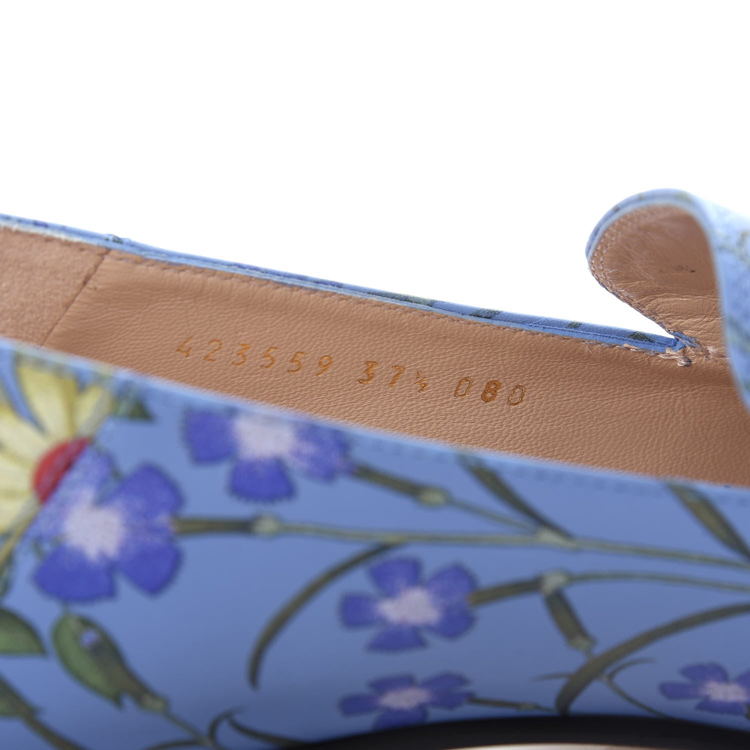 Gucci Apollo Calfskin Web Pearl New Flora Peyton 35mm Loafer Pumps 37.5 Azure 10 of 11