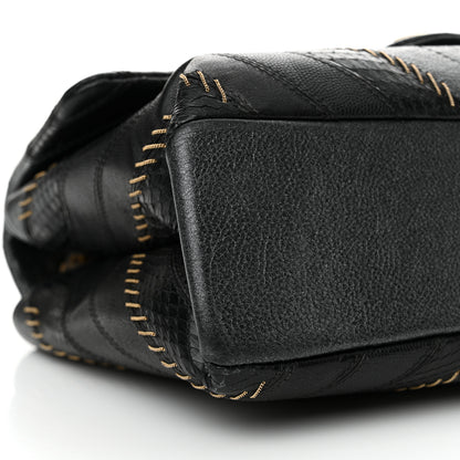Chanel Calfskin Iridescent Snakeskin Patchwork Chevron Medium Flap Black Silver 9 of 12