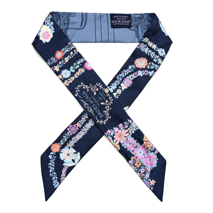 Hermes Silk Brides de Gala en Fleurs Twilly Marine Rose Bleu 1 of 4