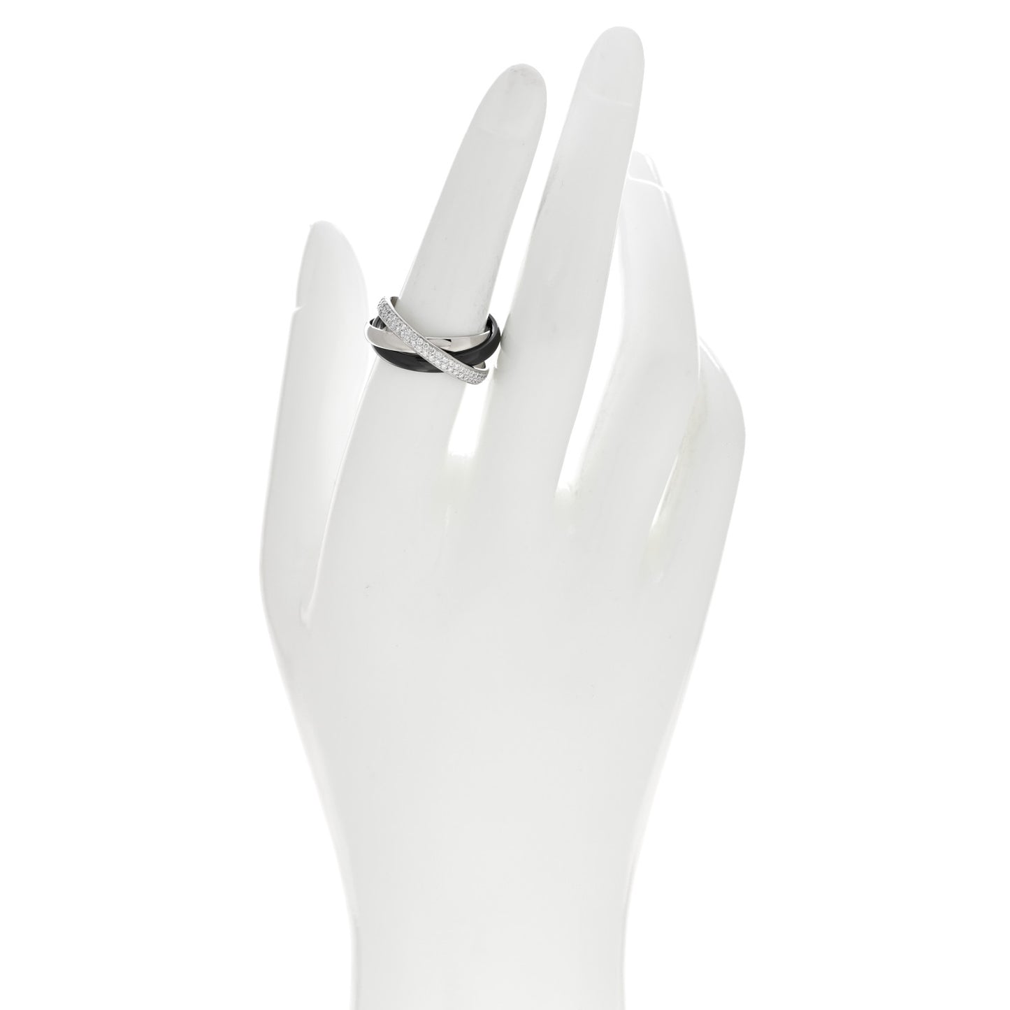 18K White Gold Platinum Diamond Ceramic Small Trinity Ring 55 7.25