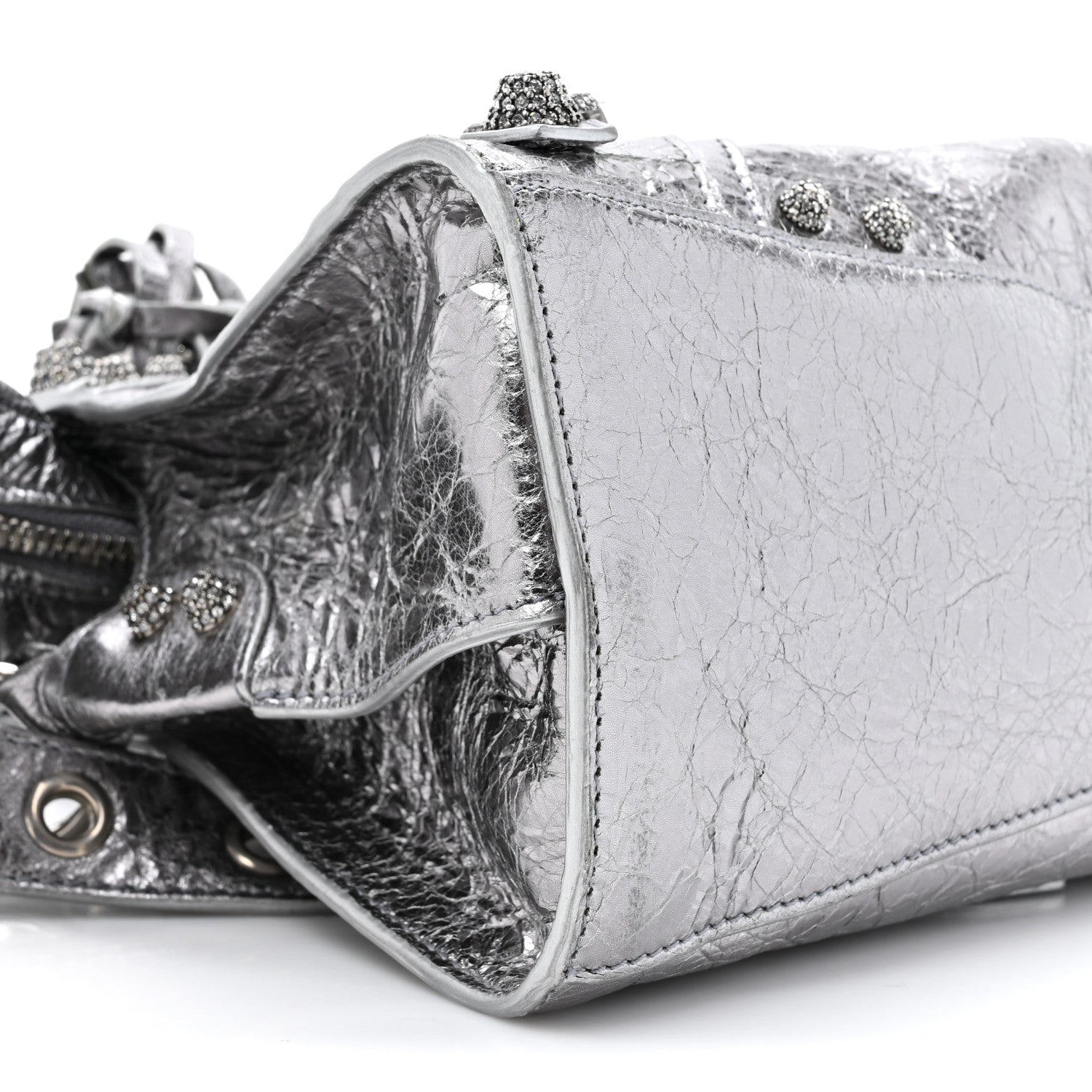 Balenciaga Agneau Arena Crystal Neo Cagole Handbag XS Silver 10 of 12