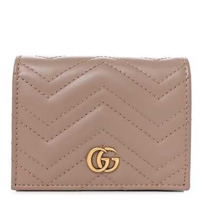 Gucci Calfskin Matelasse GG Marmont Card Case Wallet Porcelain Rose 1 of 8