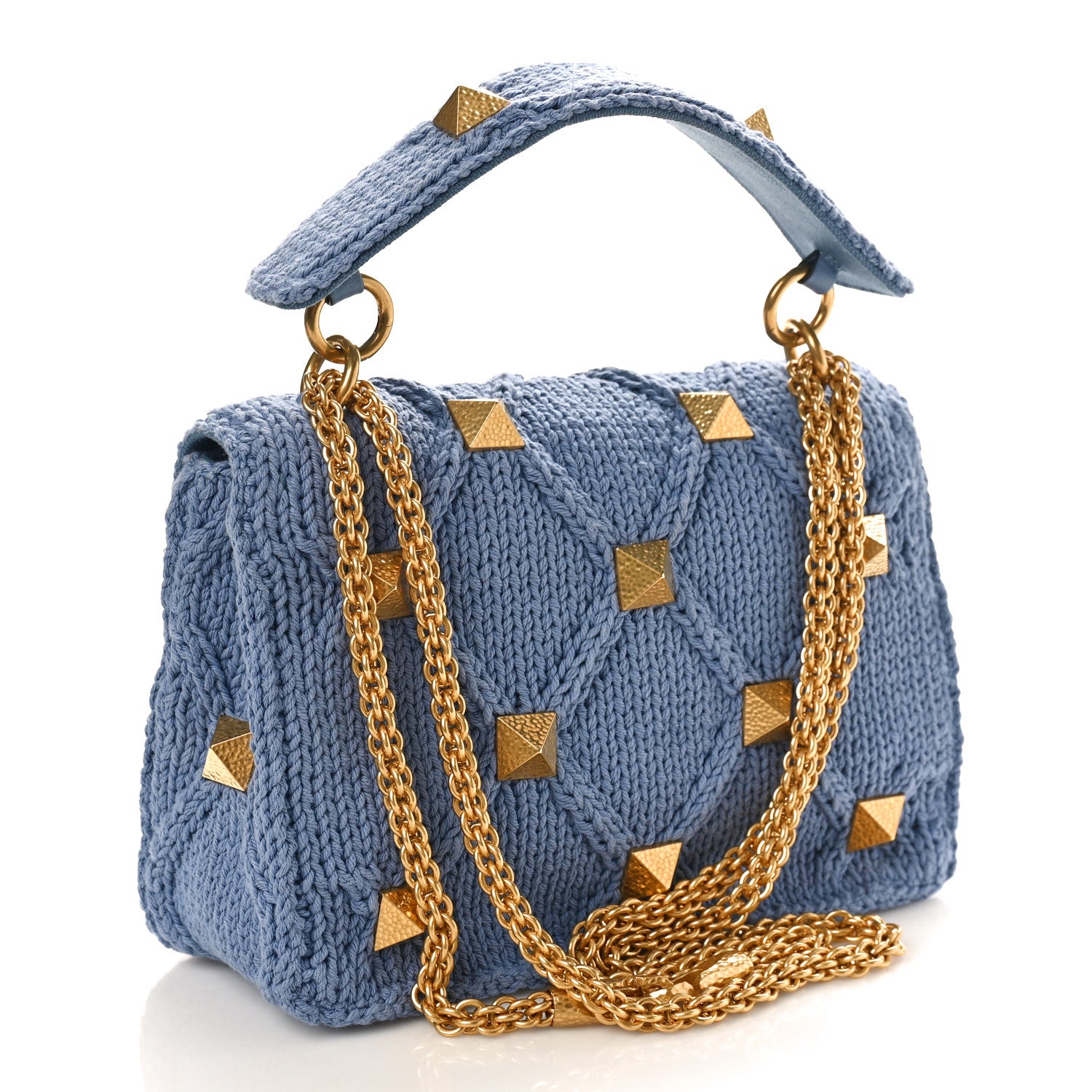 Valentino Garavani Knit Medium Roman Stud Shoulder Bag Niagara 2 of 10