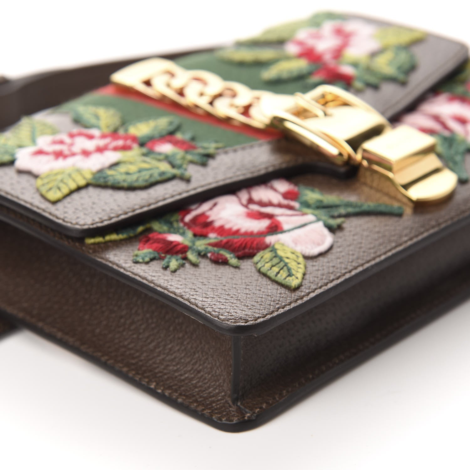Gucci Calfskin Embroidered Sylvie Belt Bag 85 34 Brown 6 of 11