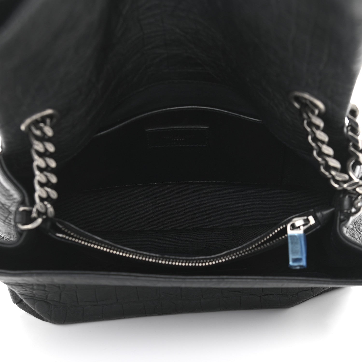 Saint Laurent Calfskin Crocodile Embossed Medium West Hollywood Monogram Fold-Over Black 5 of 11