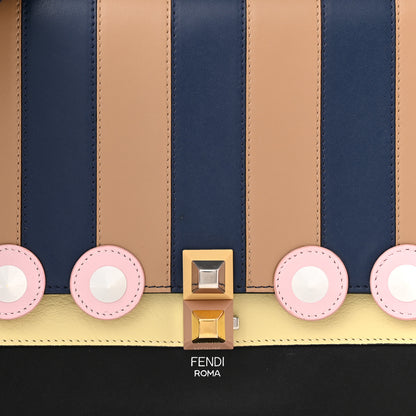 Fendi Vitello Liberty Lucido Pequin Inlay Studded Kan I Shoulder Bag Black Multicolor 8 of 10