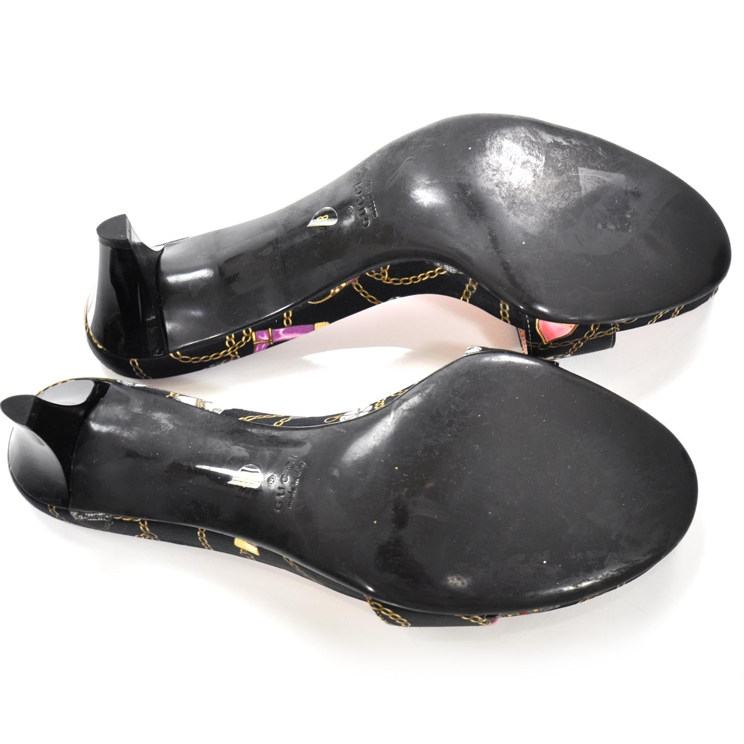 Gucci Satin Charmy Charm Print Heels 8.5 5 of 9