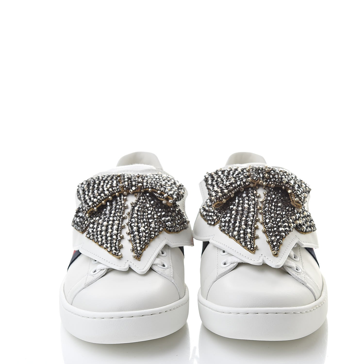Gucci Calfskin Ayers Web Womens Ace Bow Lace Sneakers 35.5 White 2 of 9