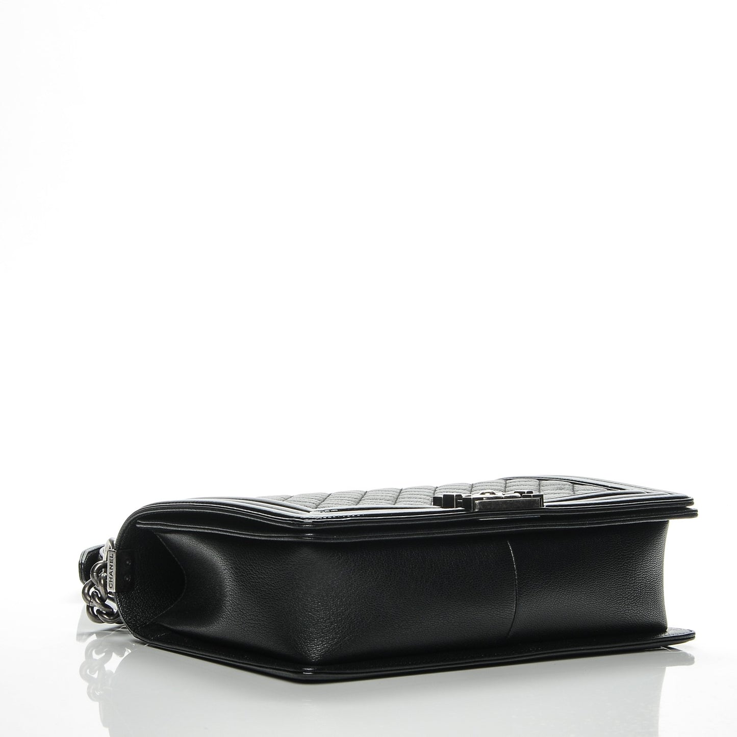 Goatskin Quilted Patent New Medium Duo Boy Flap Black