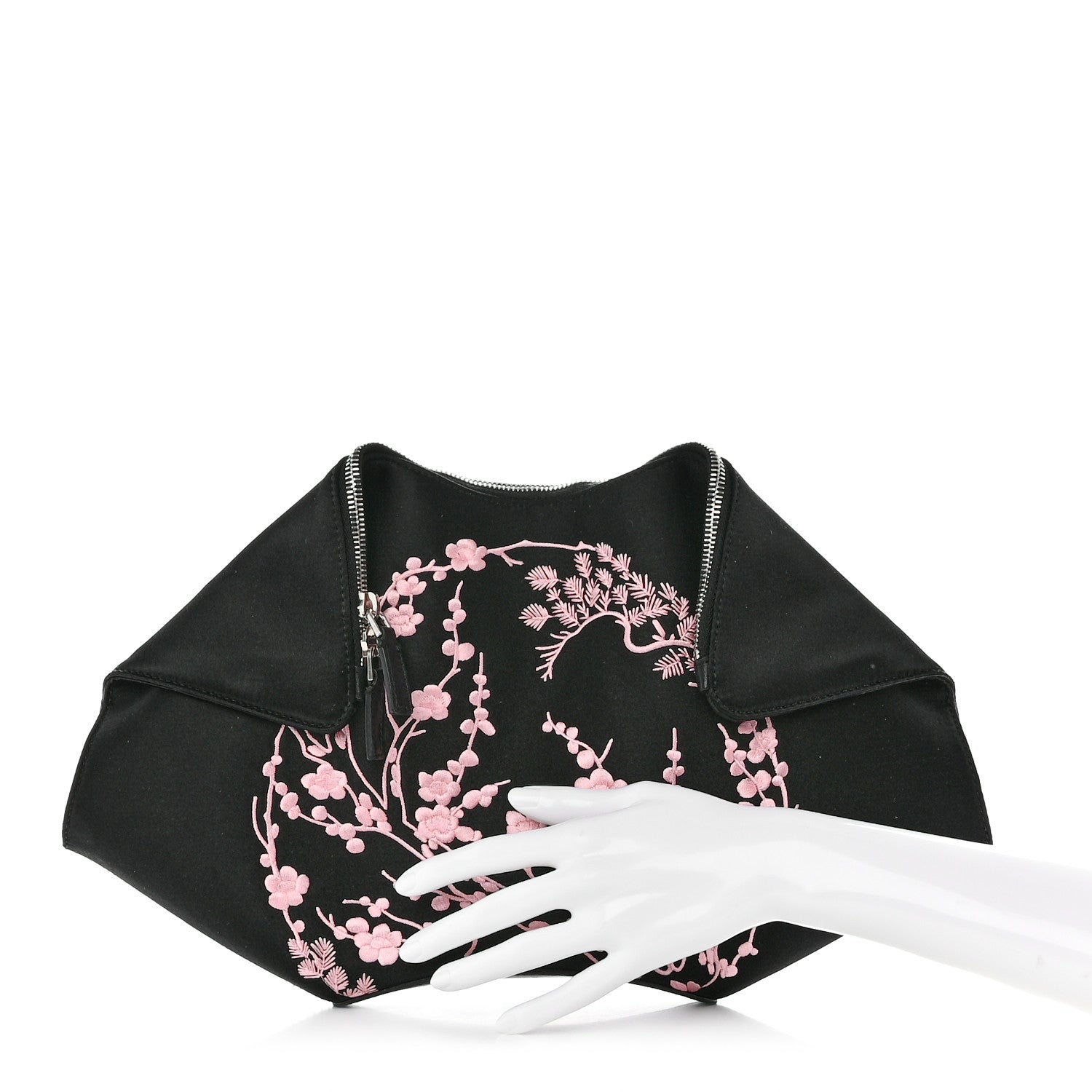 Alexander McQueen Silk Floral Embroidered De Manta Clutch Black 2 of 7