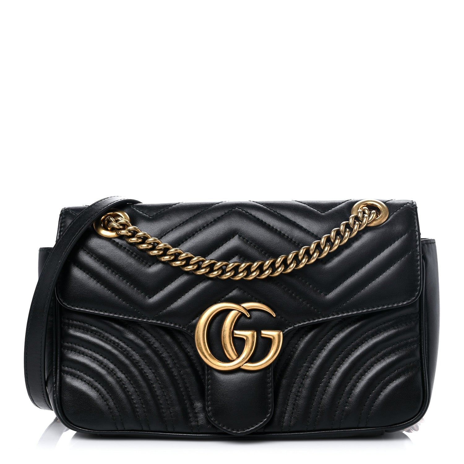 Gucci Calfskin Matelasse Small GG Marmont Shoulder Bag Black 1 of 13