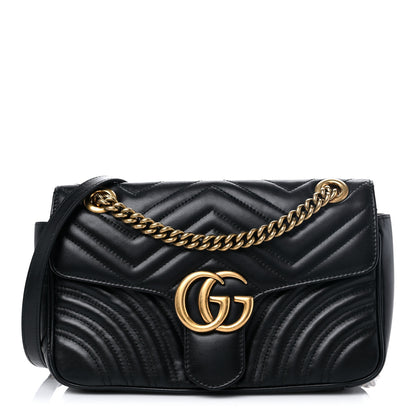 Gucci Calfskin Matelasse Small GG Marmont Shoulder Bag Black 1 of 13