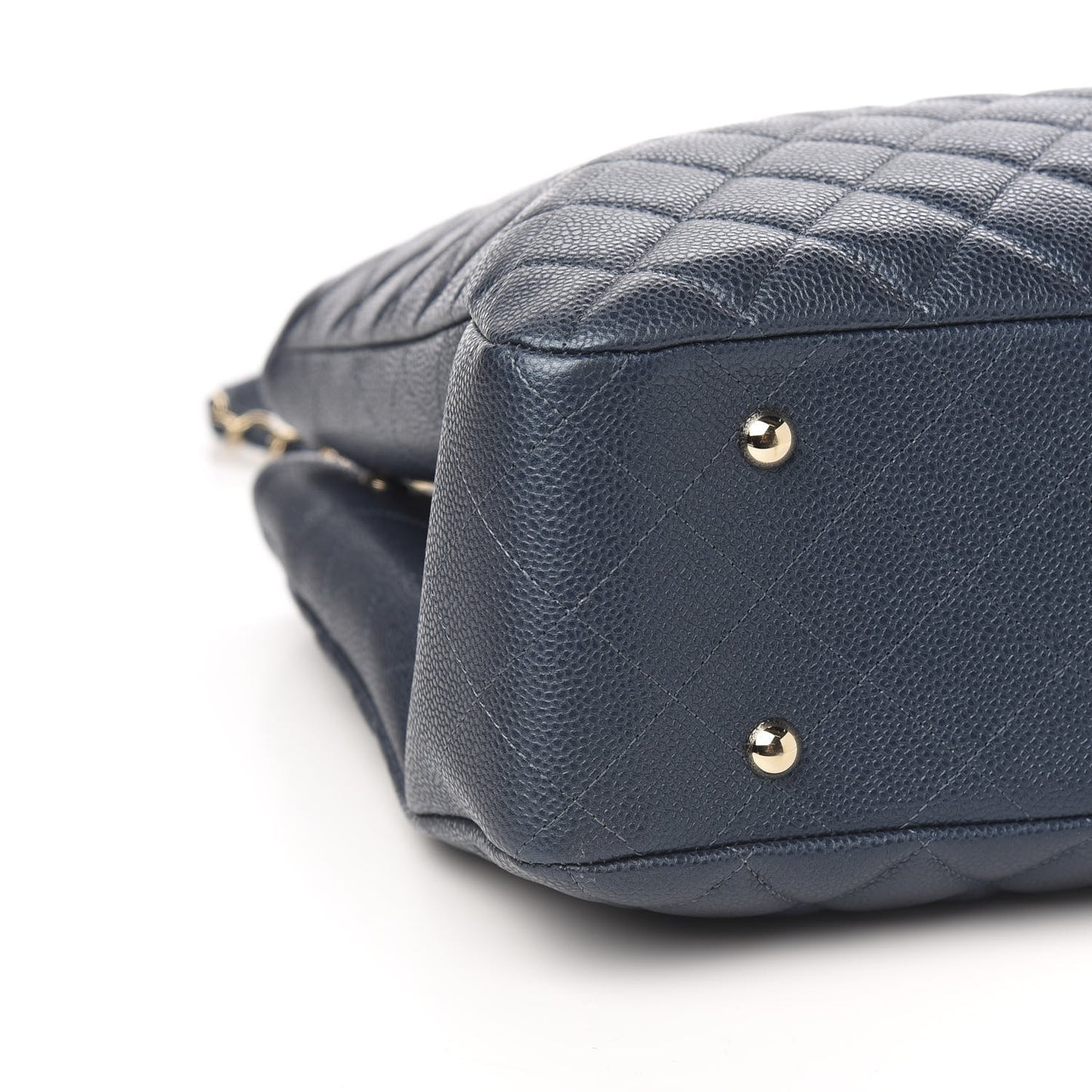 Metallic Caviar Quilted Large Classic Shopping Tote Dark Blue