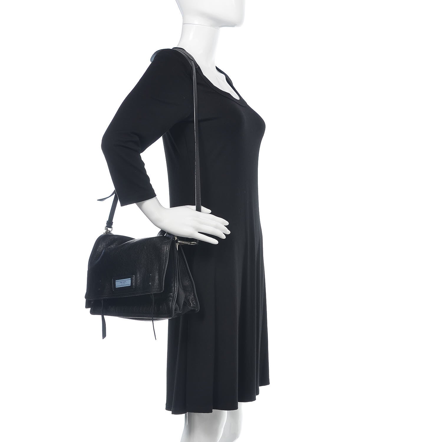 Prada Glace Calf Etiquette Flap Black Astrale 2 of 10