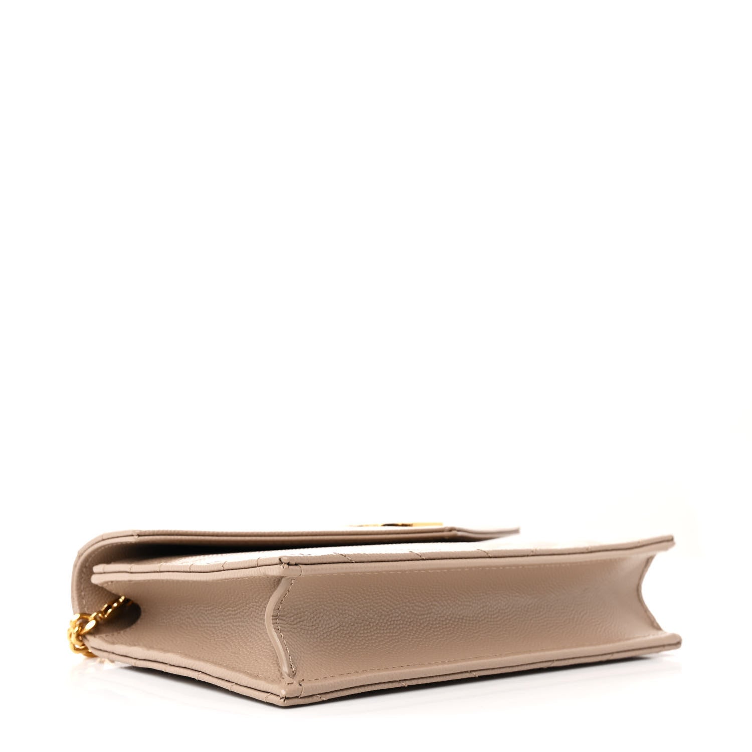 Saint Laurent Grain De Poudre Matelasse Chevron Monogram Envelope Chain Wallet Dark Beige 4 of 11