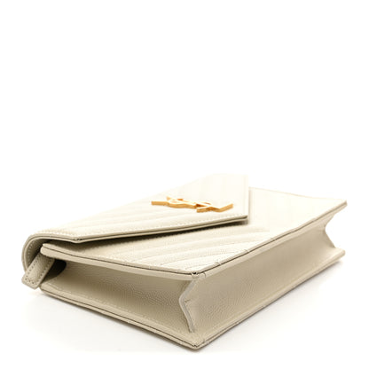 Saint Laurent Grain De Poudre Matelasse Chevron Monogram Envelope Chain Wallet Crema Soft 4 of 11