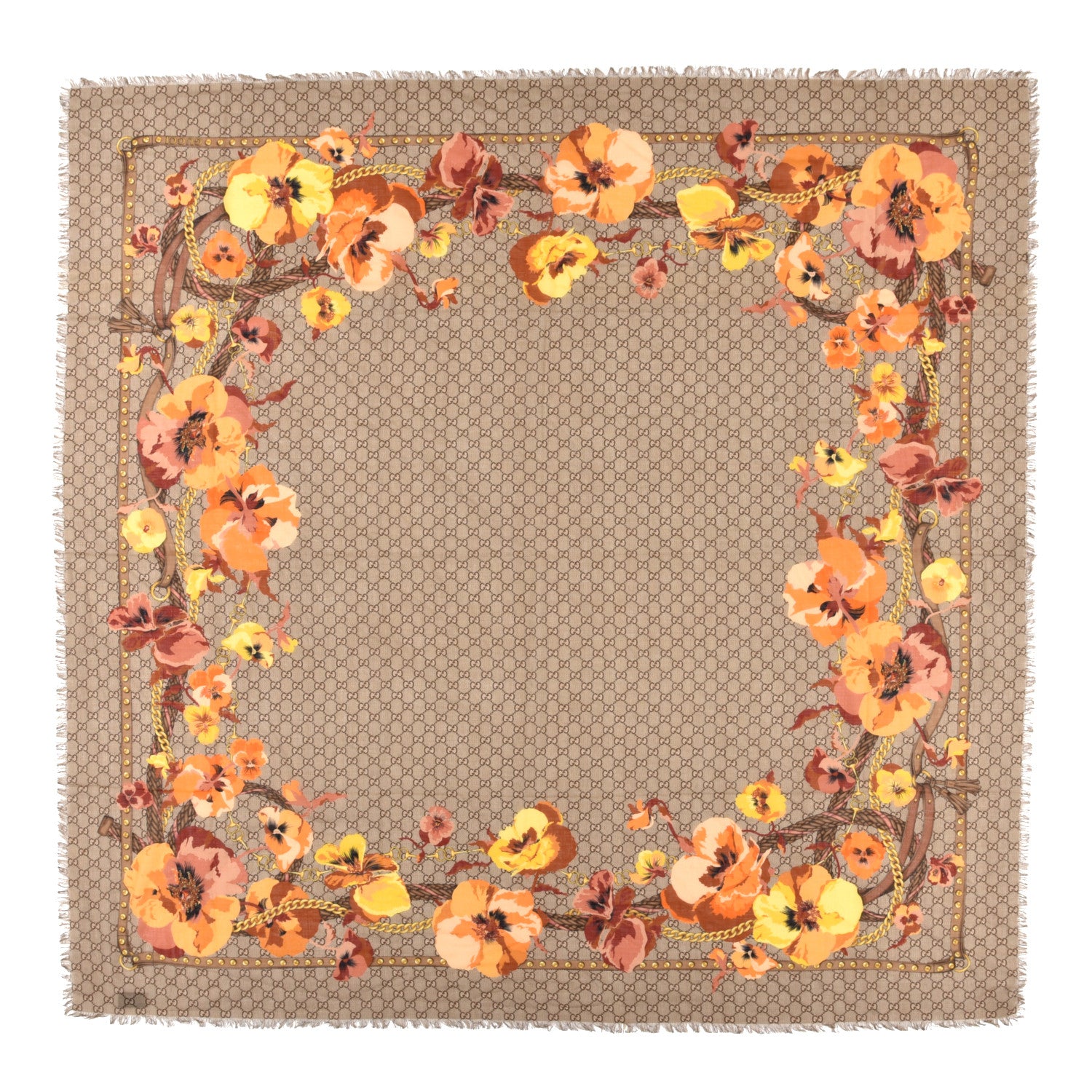 Gucci Wool Jacquard GG Monogram Big Panshie Fringe Shawl Sun Beige 1 of 3