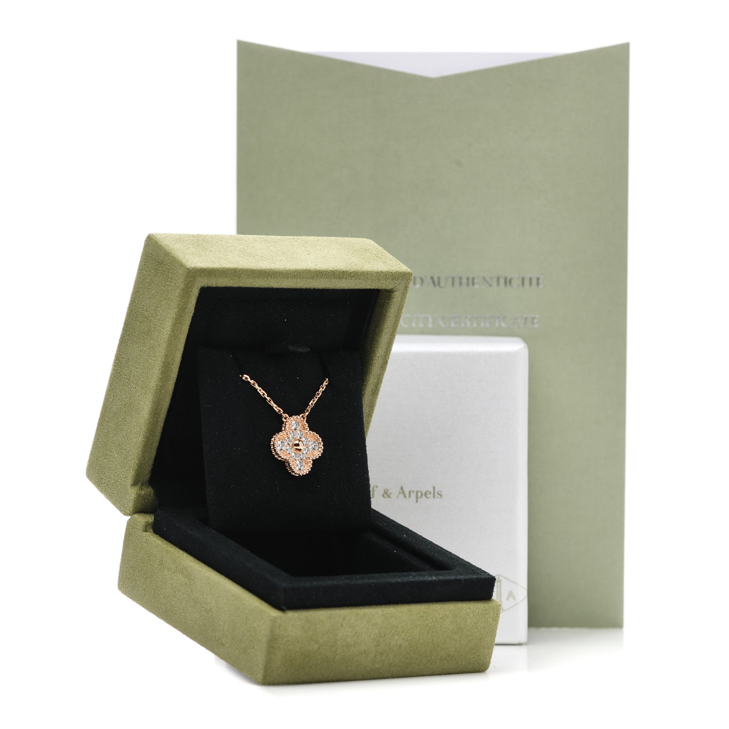 18K Rose Gold Diamond Vintage Alhambra Pendant Necklace