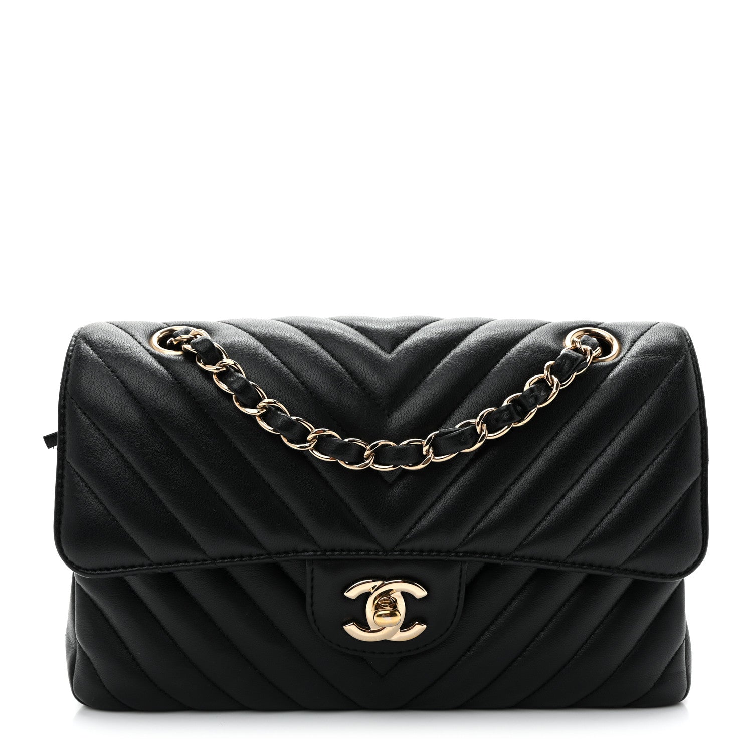 Chanel Lambskin Chevron Quilted Small Double Flap Black 1 of 10