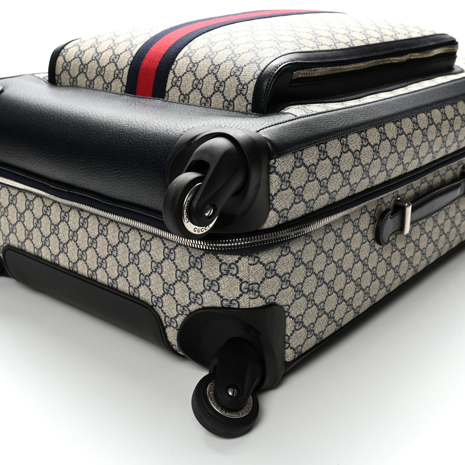 Gucci GG Supreme Monogram Textured Dollar Calfskin Web Large Savoy Trolley Suitcase Beige Blue 10 of 10