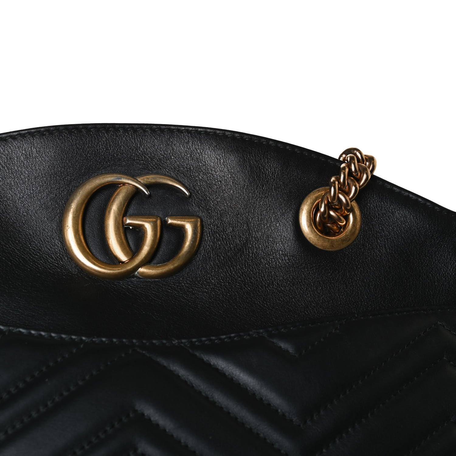 Gucci Calfskin Matelasse Medium GG Marmont Open Top Shoulder Bag Black 11 of 16