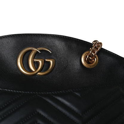 Gucci Calfskin Matelasse Medium GG Marmont Open Top Shoulder Bag Black 11 of 16