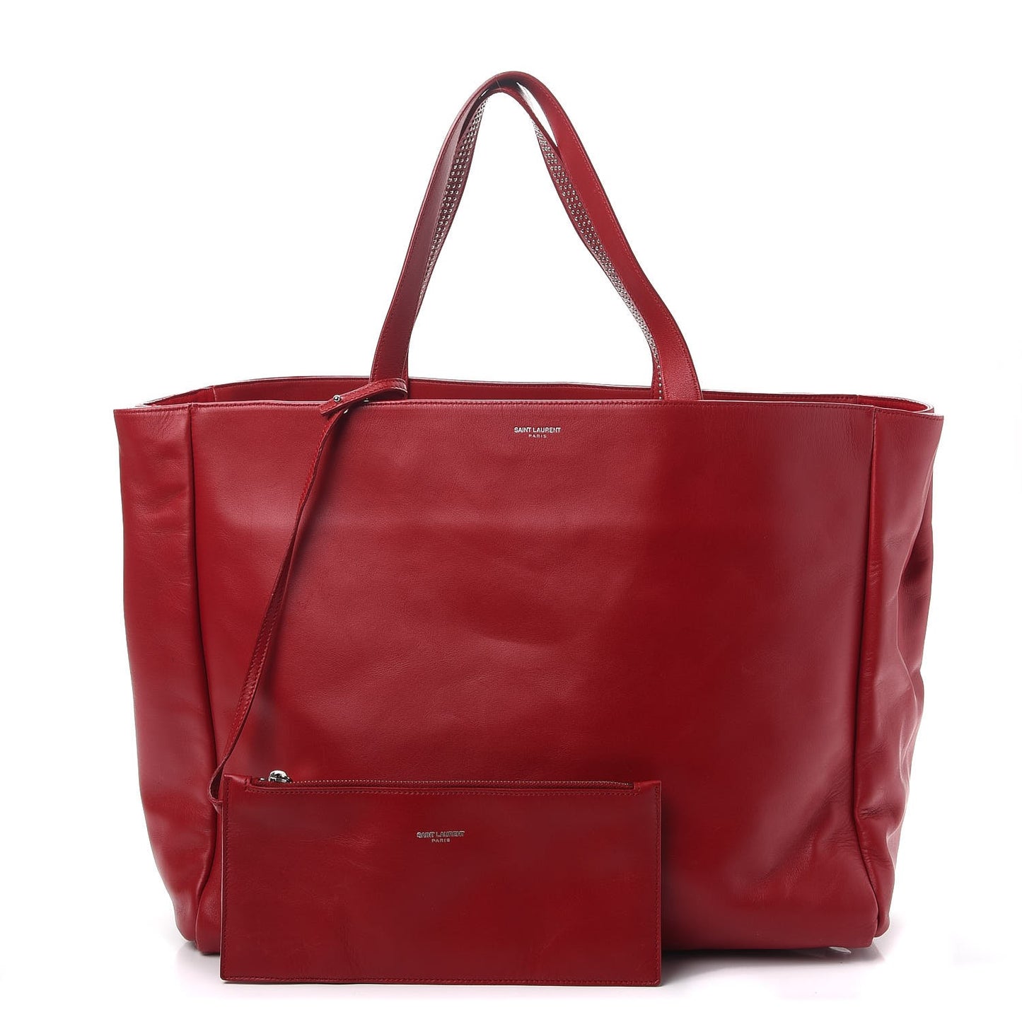 Calfskin Suede Stud Reversible Shopper Tote Red