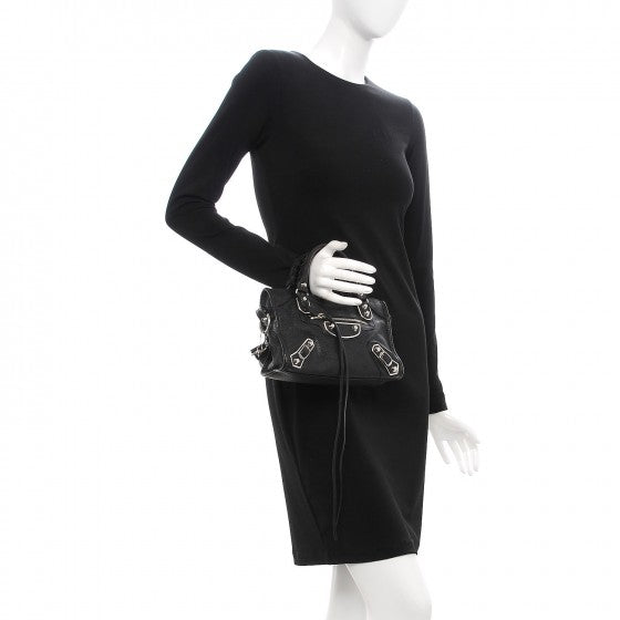 Chevre Silver Metallic Edge Hardware Mini City Black