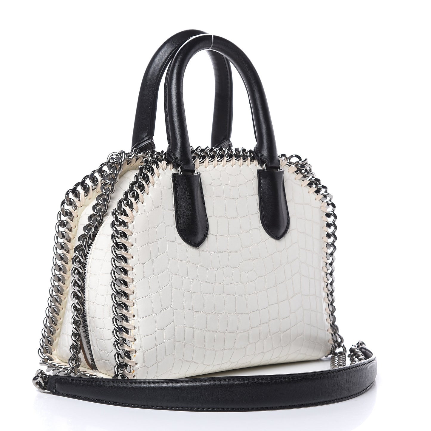 Faux Leather Crocodile Embossed Mini Falabella Box Top Handle Bag White