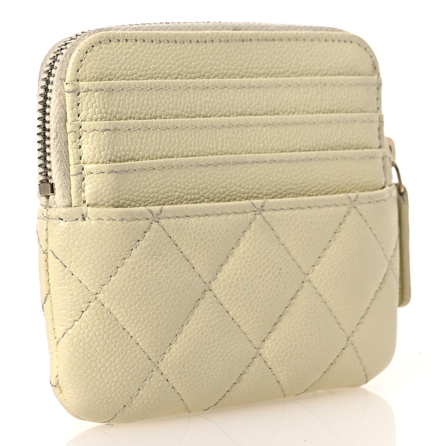 Caviar Quilted Zip Card Holder Wallet Light Yellow