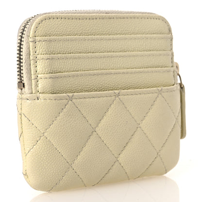 Chanel Caviar Quilted Zip Card Holder Wallet Light Yellow 3 of 14