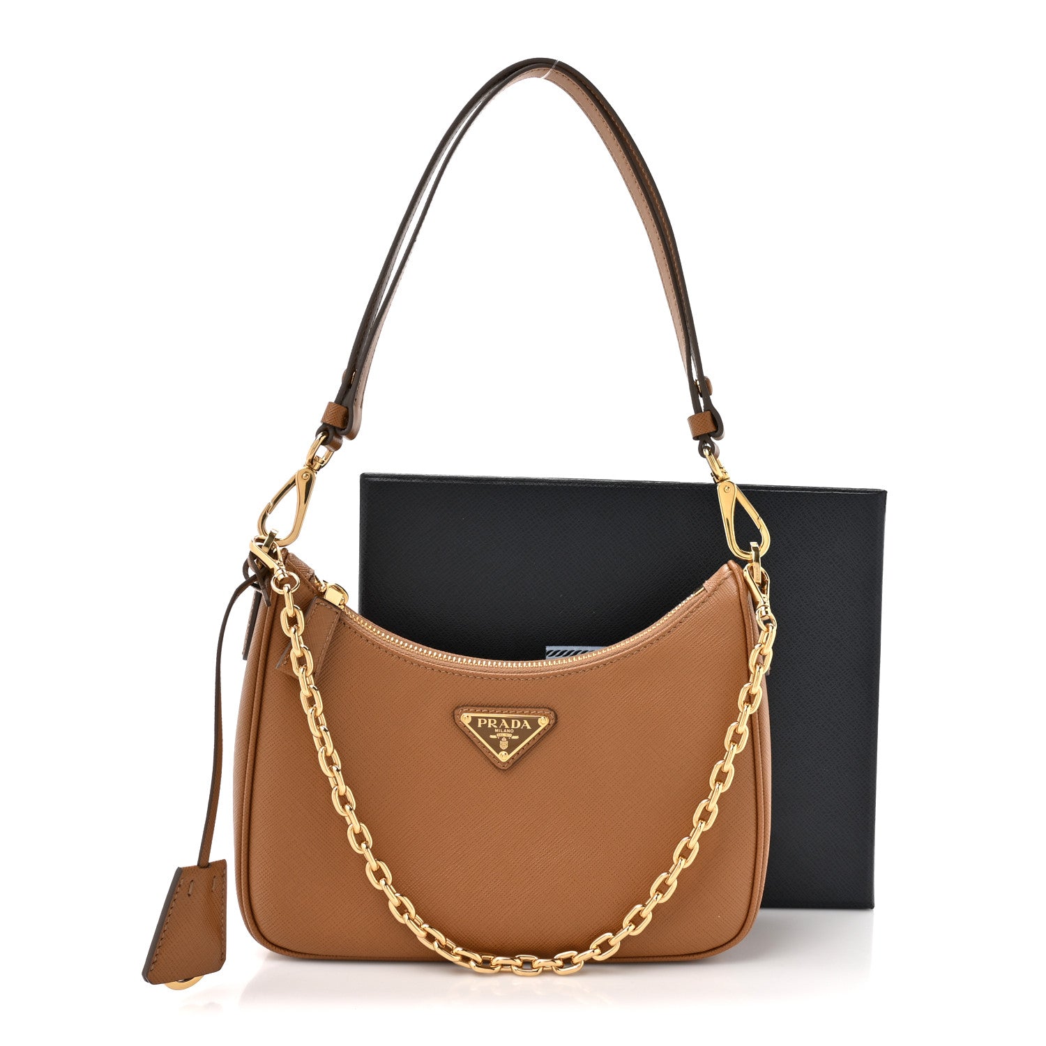 Prada Saffiano Lux Mini Re-Edition Shoulder Bag Caramel 1817746